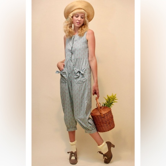 Vintage 80s Laura Ashley Pink Floral Cotton
Sleeveless Jumpsuit - Picture 2 of 15